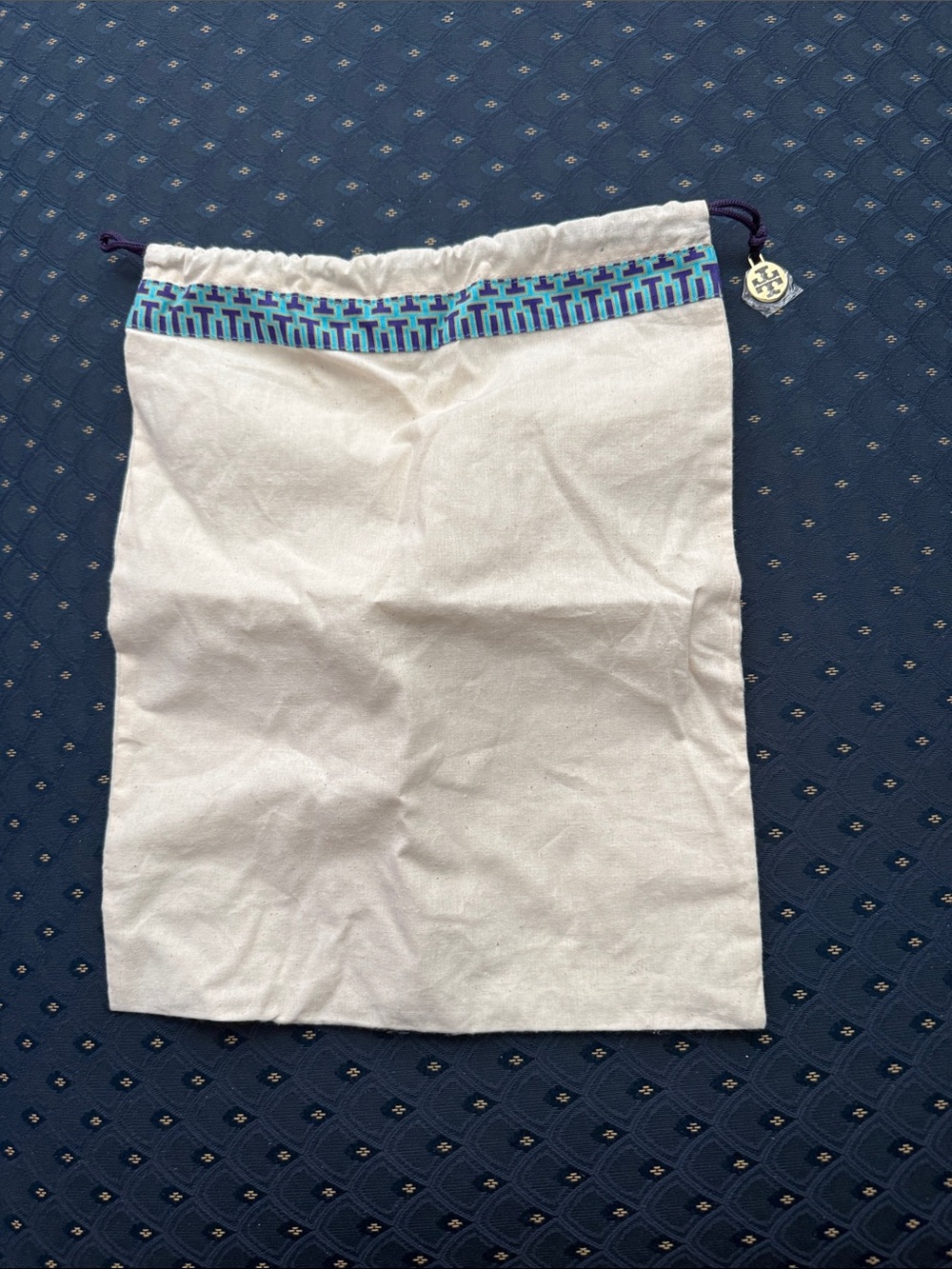 Tory Burch Bag Drawstring Waist White Cotton Skirt with Blue Trim